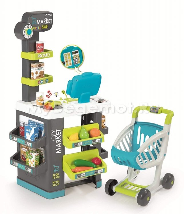 Игровой супермаркет с тележкой Smoby City Market, свет, звук.