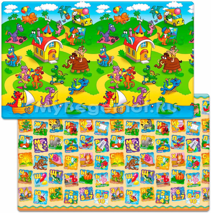 Коврик для ползания FunKids™ Big-12 «Страна Динозавров / Азбука», двусторонний