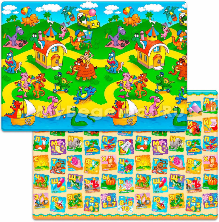 Коврик для ползания FunKids™ Medium-15 «Страна Динозавров / Азбука», двусторонний.