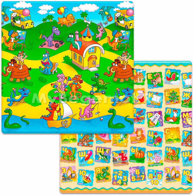 Коврик для ползания FunKids™ Small-12 «Страна Динозавров / Азбука», двусторонний.